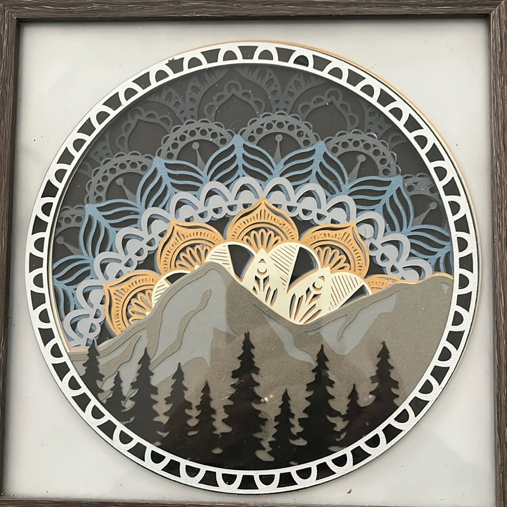 Paper craft mountain 8x8 framed art.